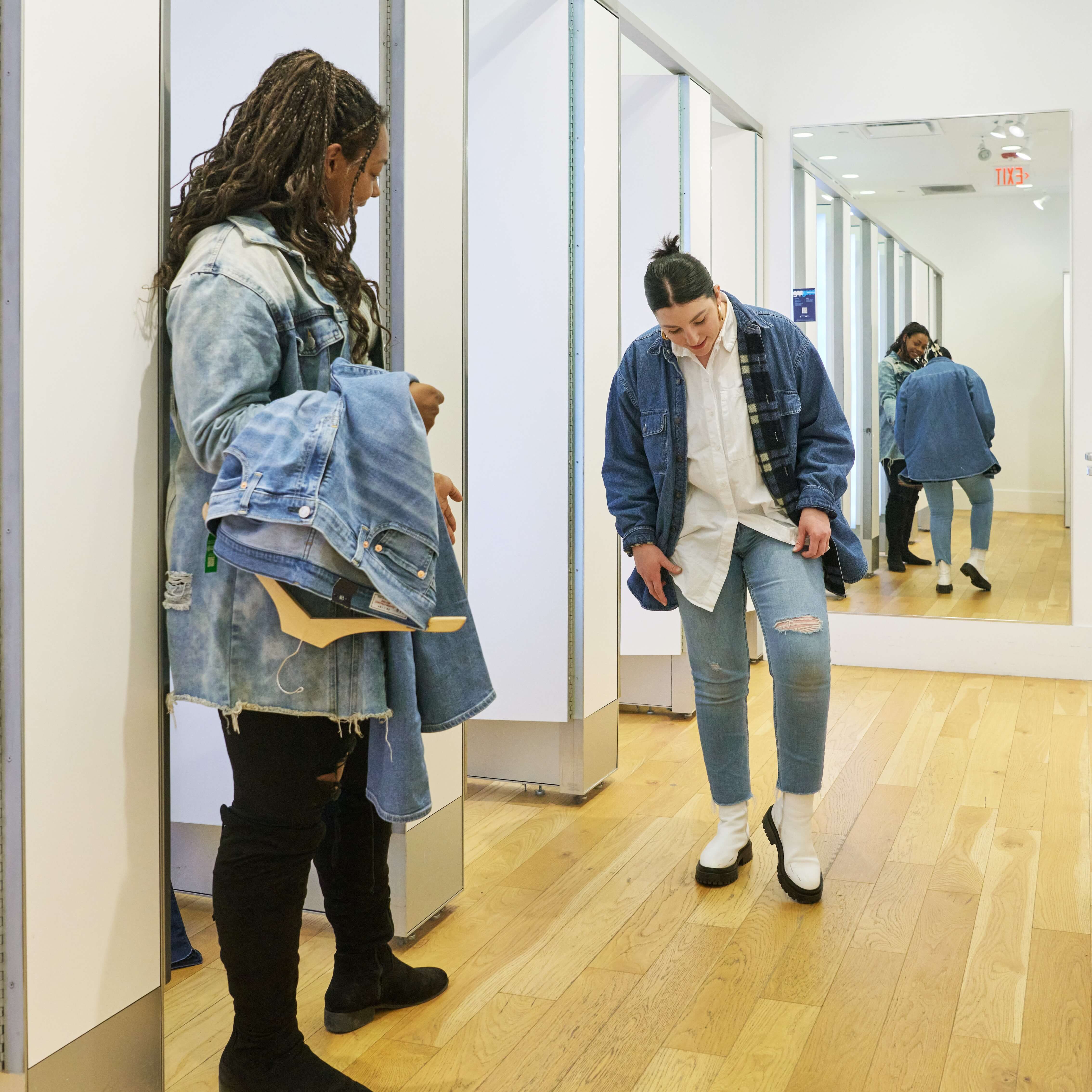 woman trying on clothes