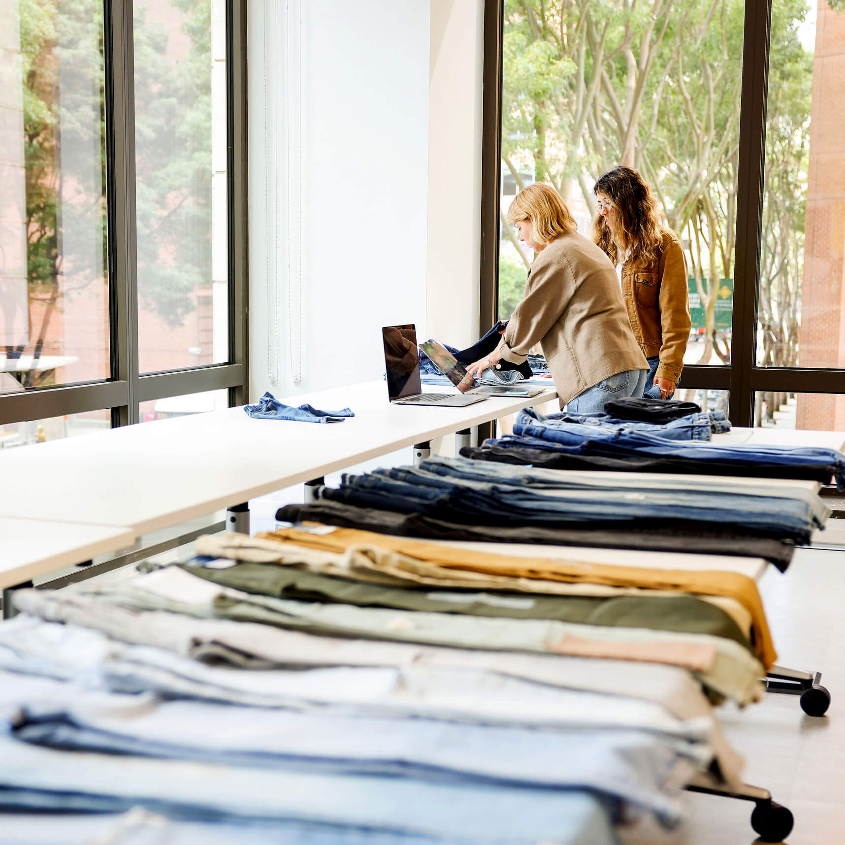 a table with clothes